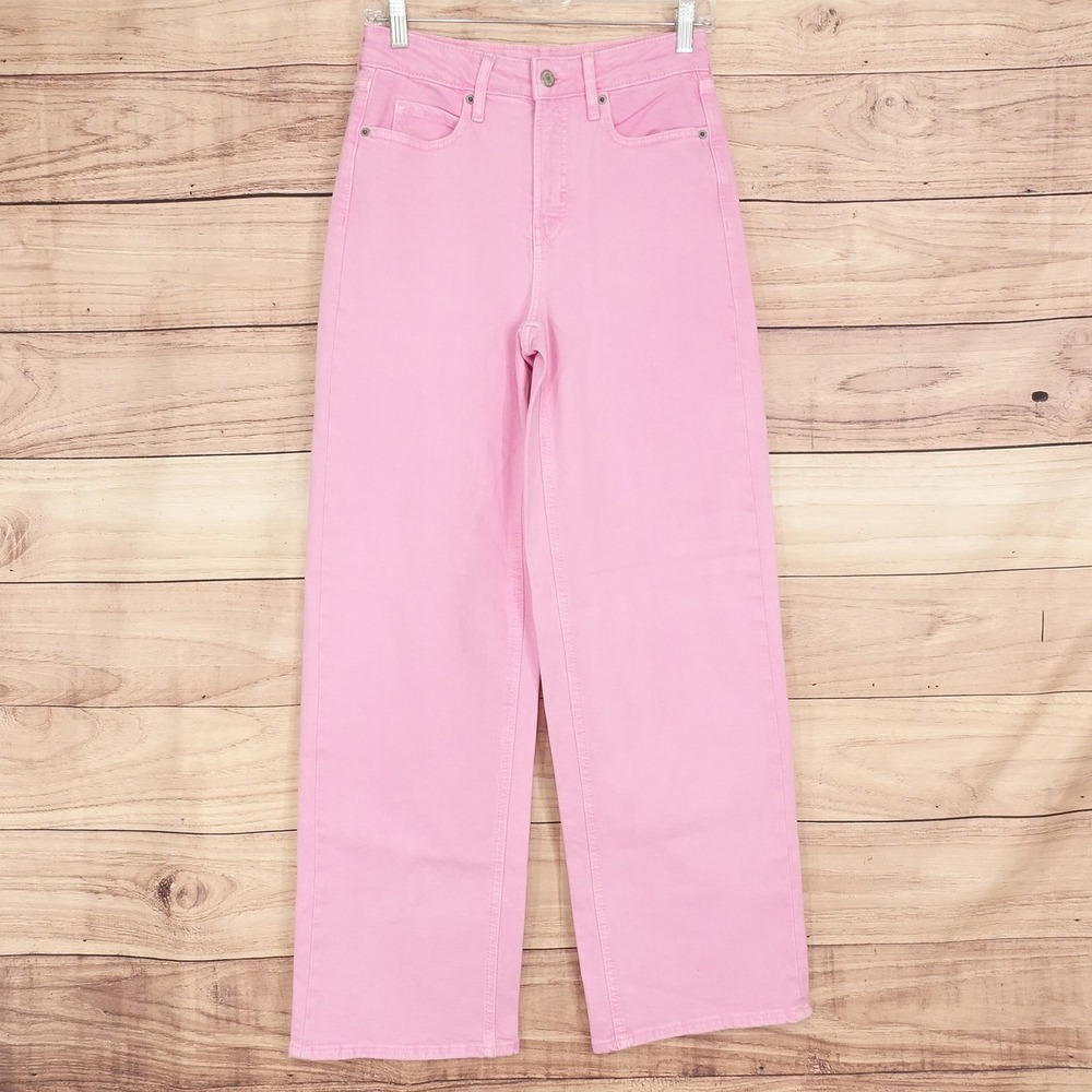 Old Navy Sky-Hi Wide Leg Jeans Womens 0 Pink High Rise Stretch 27x30 Denim